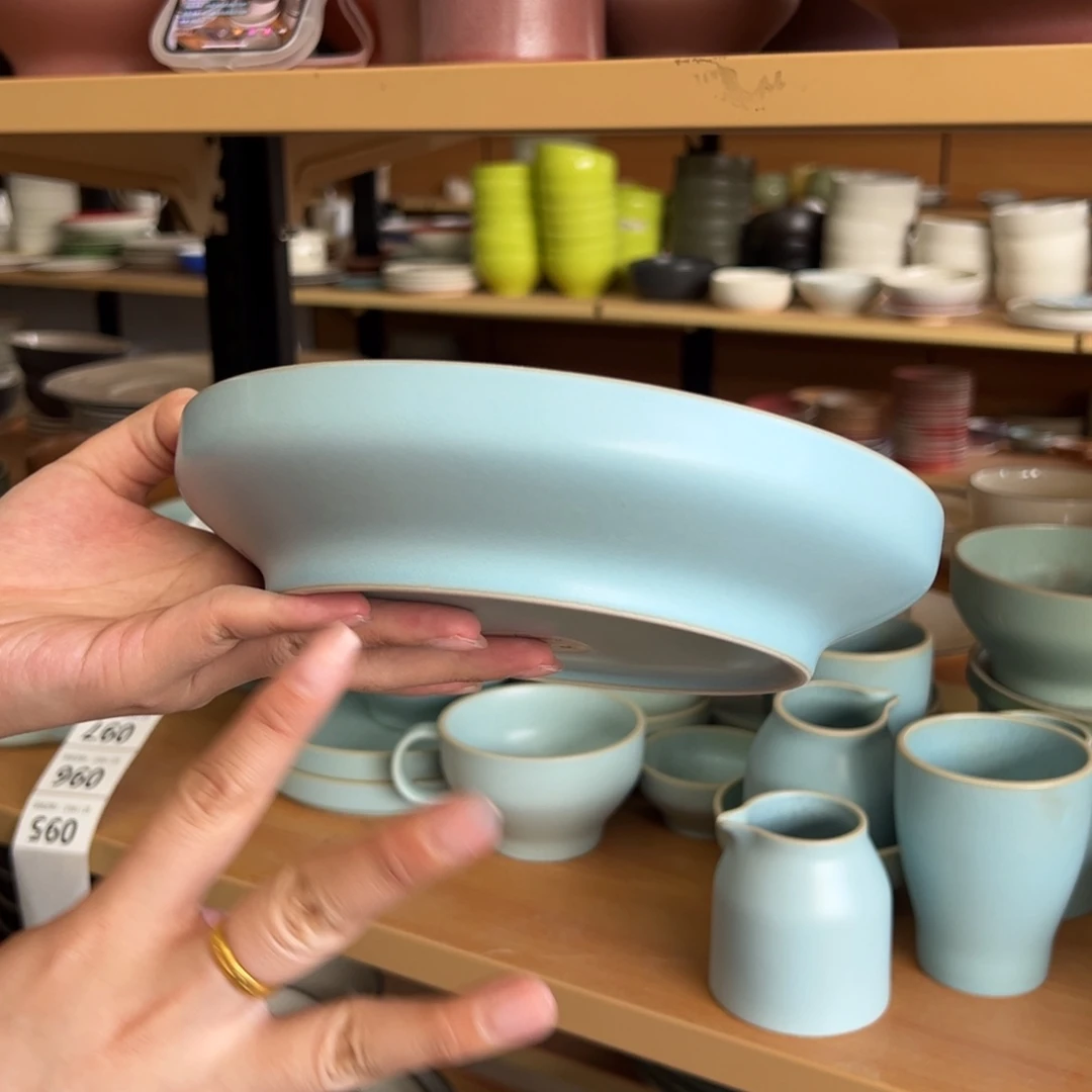 新骨瓷094瑕疵慎拍 烟灰浅蓝 8寸深盘