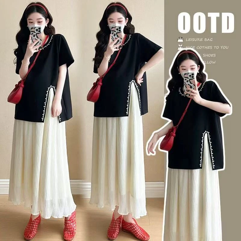 彤彤家219钉珠开叉T恤