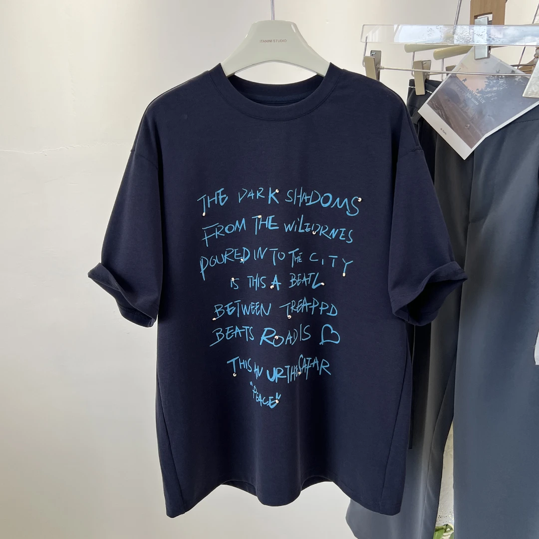 加厚磨毛T恤女短袖秋装新款韩系休闲慵懒风字母印花宽松百搭上衣