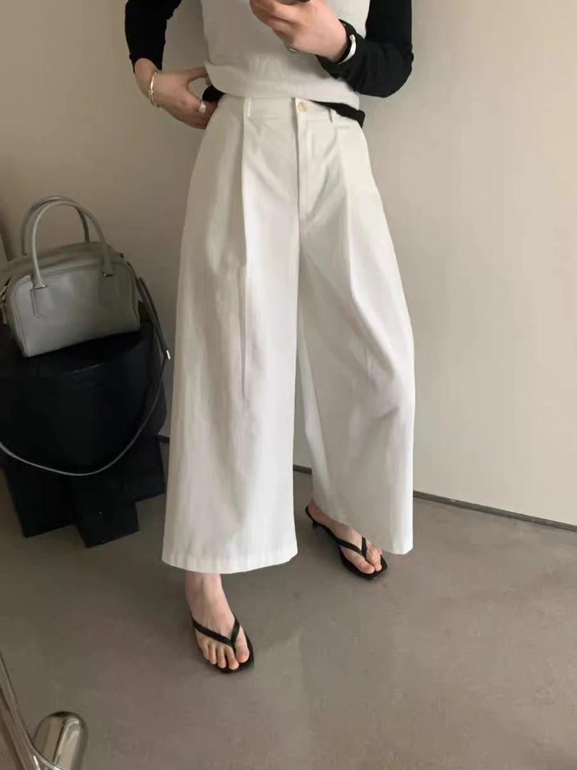 韩国拆包/No退/休闲简约宽松显瘦高腰阔腿牛仔裤