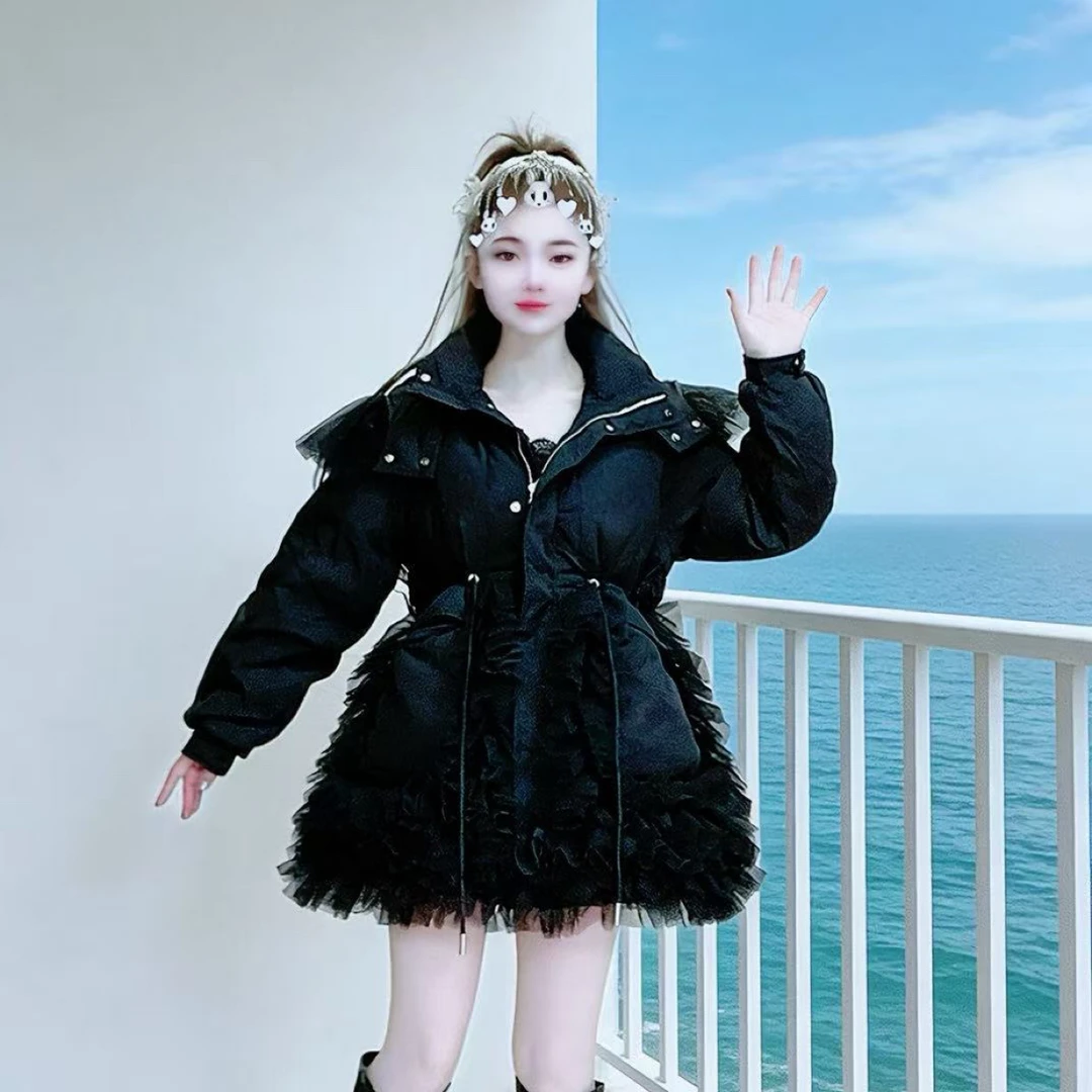 【面条仙仙】3830#冬季新款时尚潮流甜美气质显瘦仙仙雨绒外套