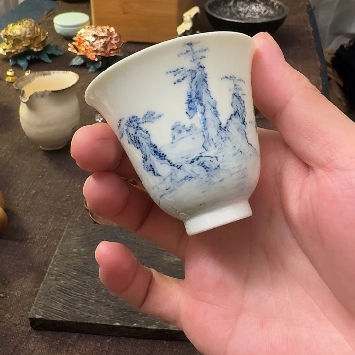 纯手工手绘青花陶瓷杯