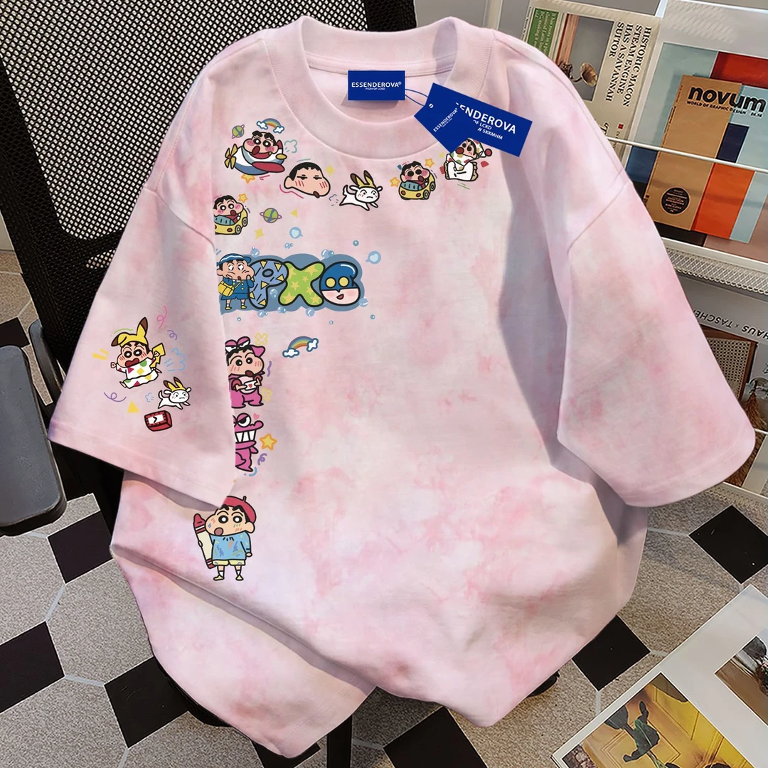 100%纯棉2025高级百搭扎染短袖t恤男女夏季宽松韩版中长款上衣ins