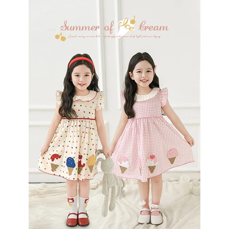 YOEHYAUL/幼悠【甜美冰淇淋】夏伍波上女童夏季原创设计连衣裙X4746