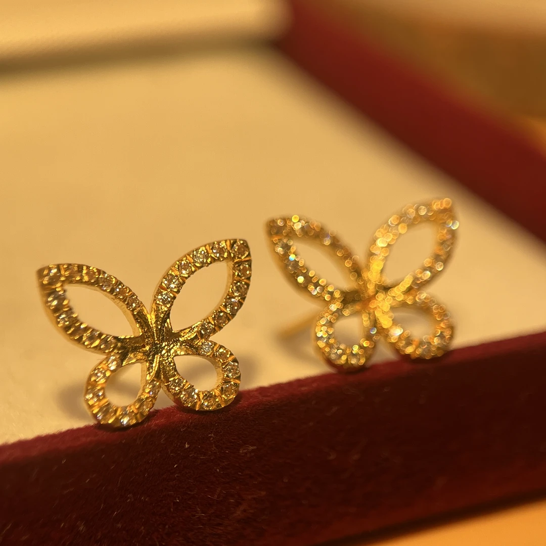 足金999黄金耳钉 幻影蝴蝶耳钉