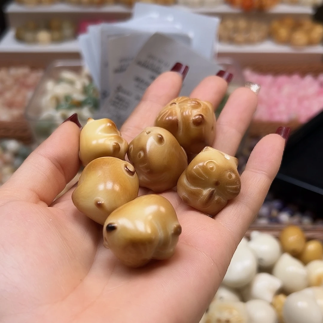 手串菩提根/象牙果微瑕炭烤仓鼠7颗手捻亮有裂