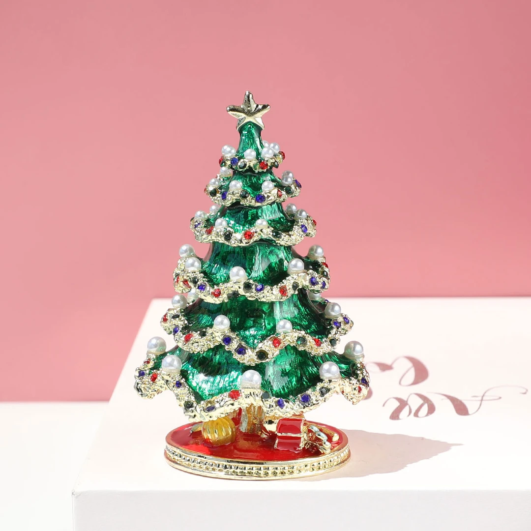 首饰盒/箱 圣诞树首饰盒可爱摆件装饰生日礼物创意珐琅小摆件镶钻