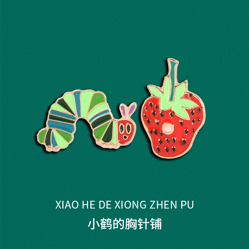 非金属胸针 小虫与草莓胸针可爱日系背包装饰别针