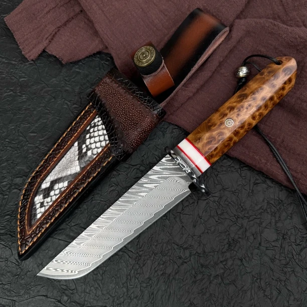 【鬥士】典藏级进口锻造大马士革钢户外水果刀