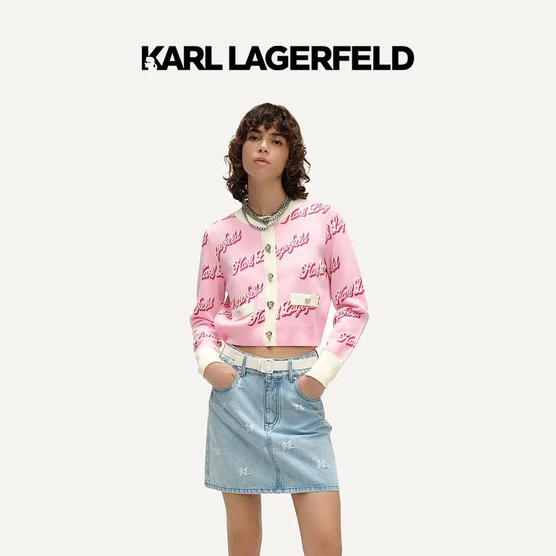 KARL LAGERFELD卡尔拉格斐春撞色logo提花针织开衫E41W2018