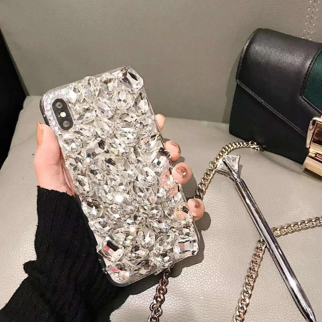 闪钻适用苹果16promax荔枝皮纹手机壳iphone15保护套13奢华14