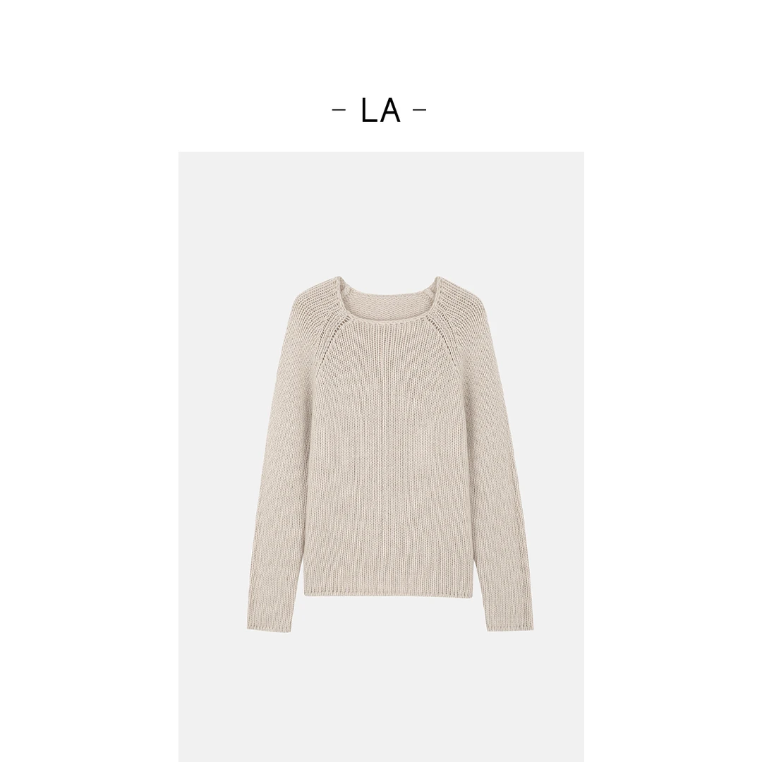 LA 高端线 100羊毛 燕麦方领套头毛衣  26736