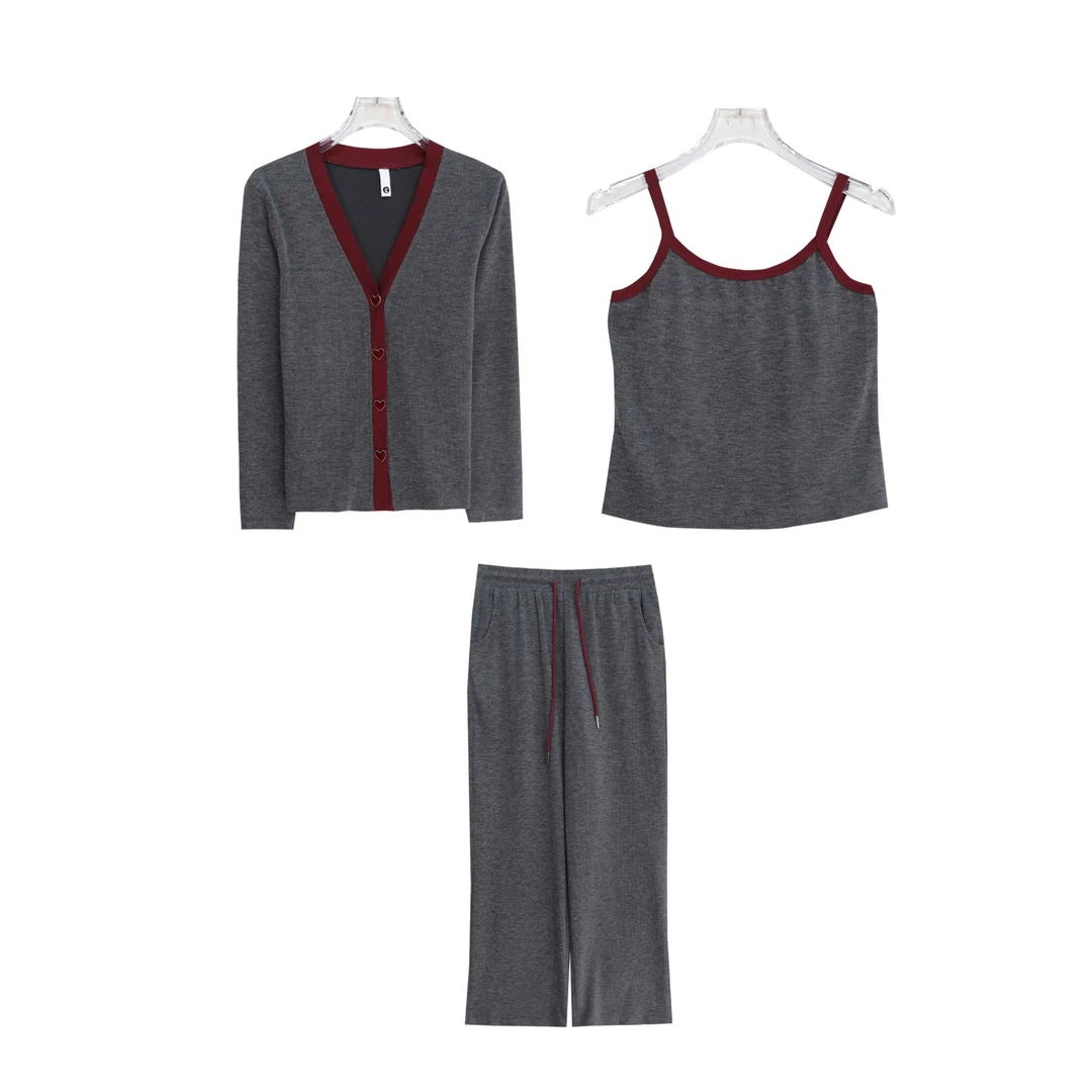 纯欲风单排扣外搭吊带垂感阔腿裤三件套S4104