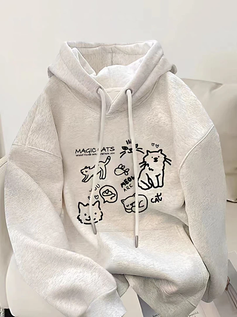 长袖秋冬ins冬季加绒女学生印花卫衣连帽潮ins学生百搭韩版