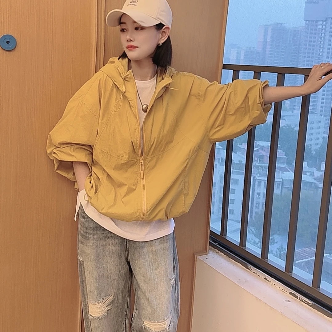 新款时尚潮流百搭欧版净版连帽防晒衣80025