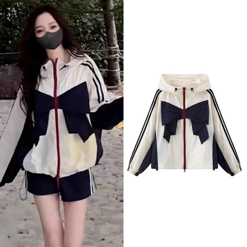 【短外套】明星同款校园风撞色拼接蝴蝶结防晒外套K6358