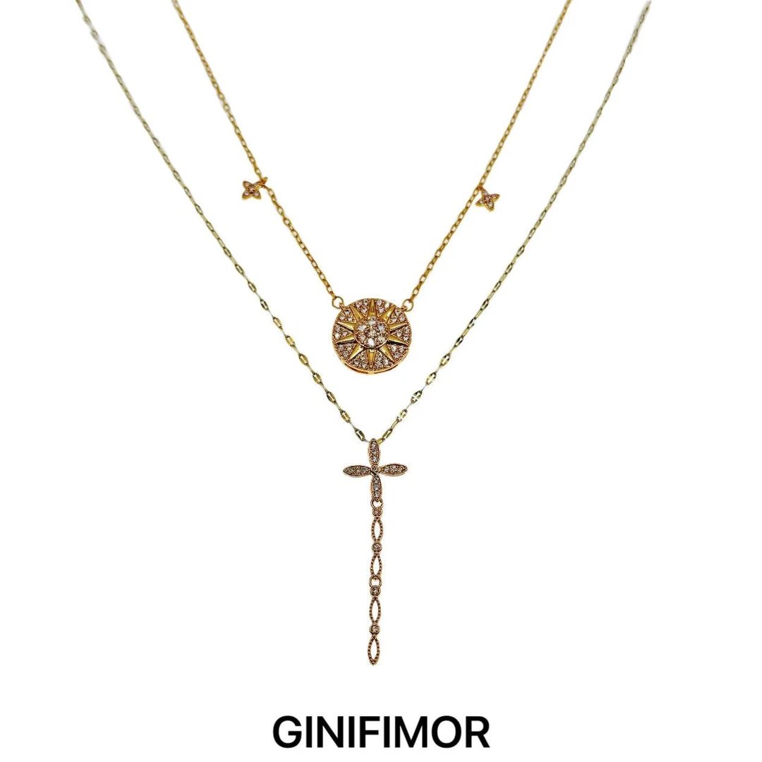 GINIFIMOR 铜合金项链 a720 爆闪八芒星罗盘项链女百搭气质锁骨链