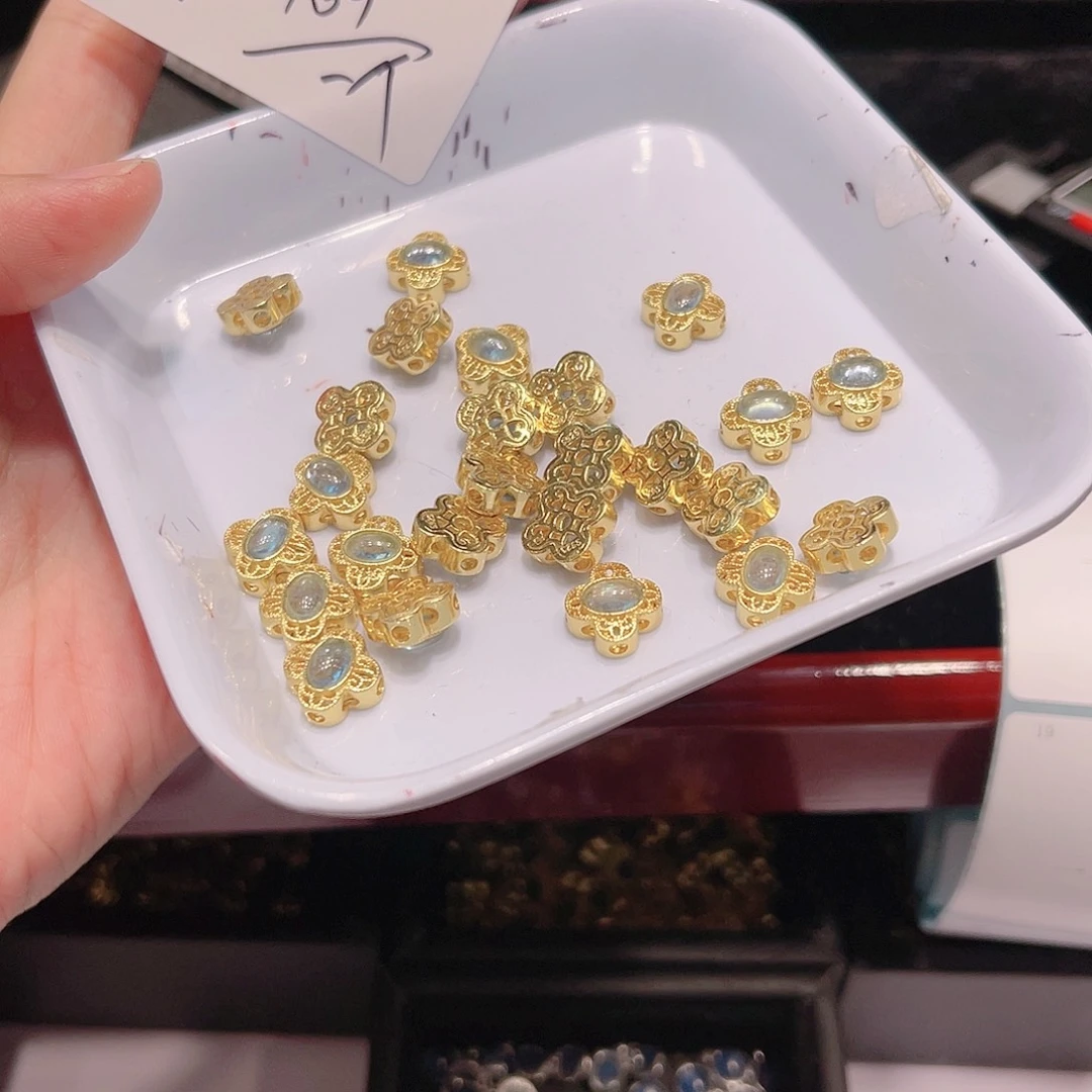 海蓝宝石颈饰银S925镀金镶嵌123