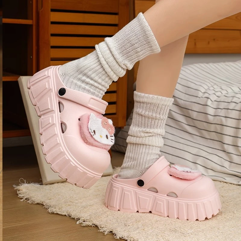 厚底增高洞洞鞋女夏季新款外穿DIY显高半拖一脚蹬防滑网红沙滩鞋