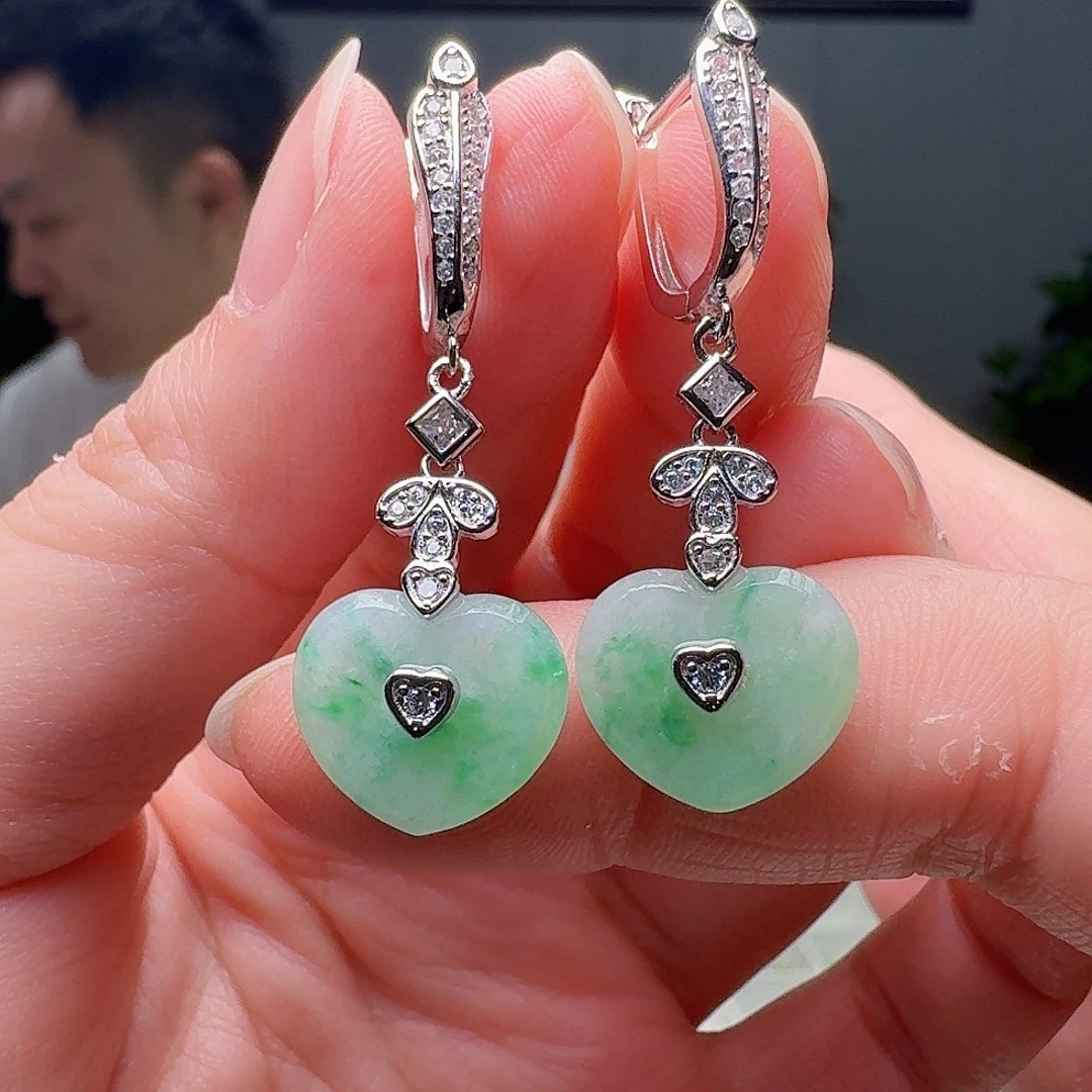 翡翠银S925镶嵌耳饰多样性发货其一