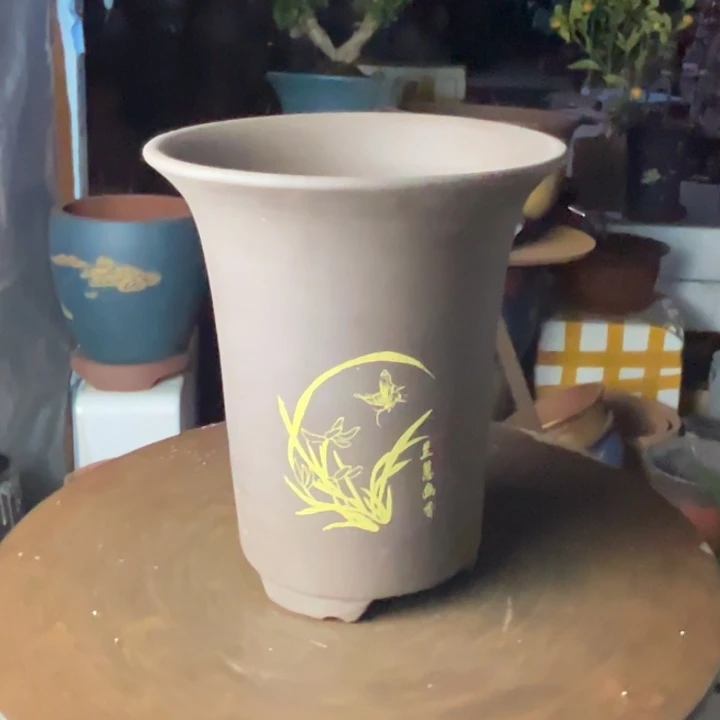 紫砂印金兰花盆22