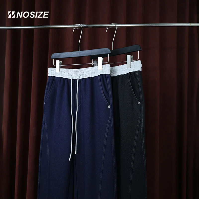 NOSIZE丝绒针织牛仔通勤风微弹秋季男士百搭直筒裤冬季宽松休闲裤