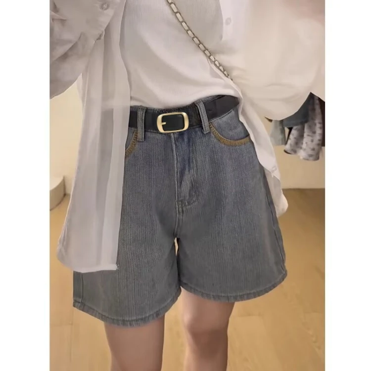 713大码女装高腰阔腿宽松牛仔短裤夏款设计感显瘦复古百搭a字热裤