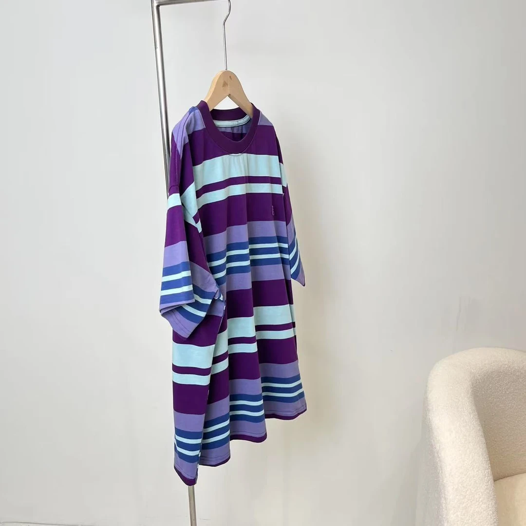 新款T恤紫蓝条C22  6017