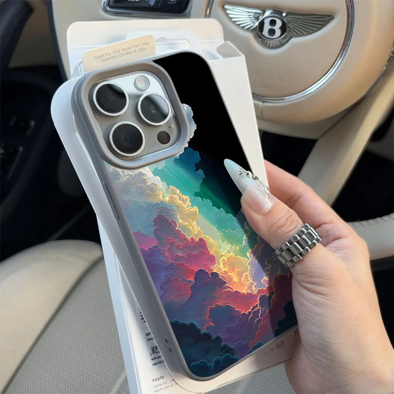 七彩祥云适用苹果16/17手机壳iPhone15promax14荔枝纹13/12防摔11