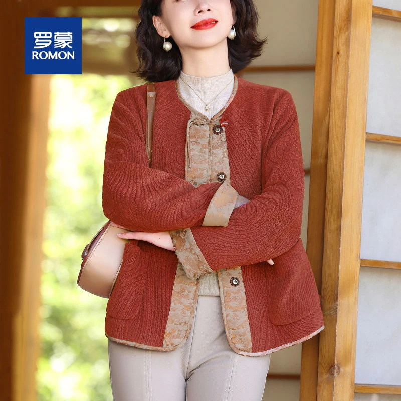 罗蒙50多岁洋气妈妈秋装外套中老年女装国风短款夹克新款春秋上衣