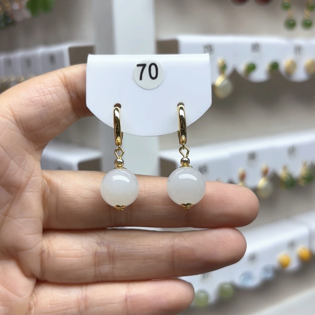 和田玉银S925镶嵌耳饰