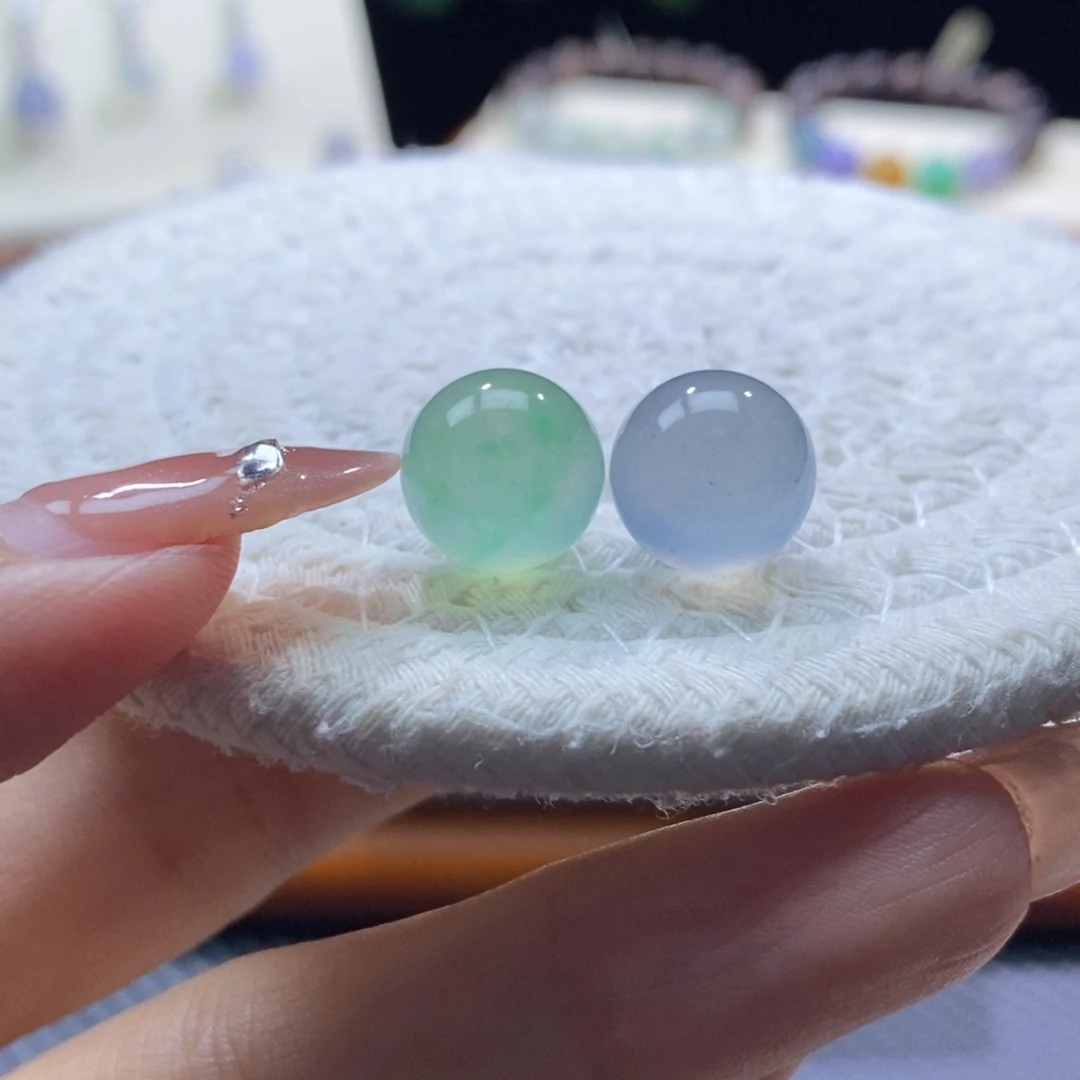 翡翠未镶嵌颈饰翡翠冰绿+冰紫圆珠12.4mm