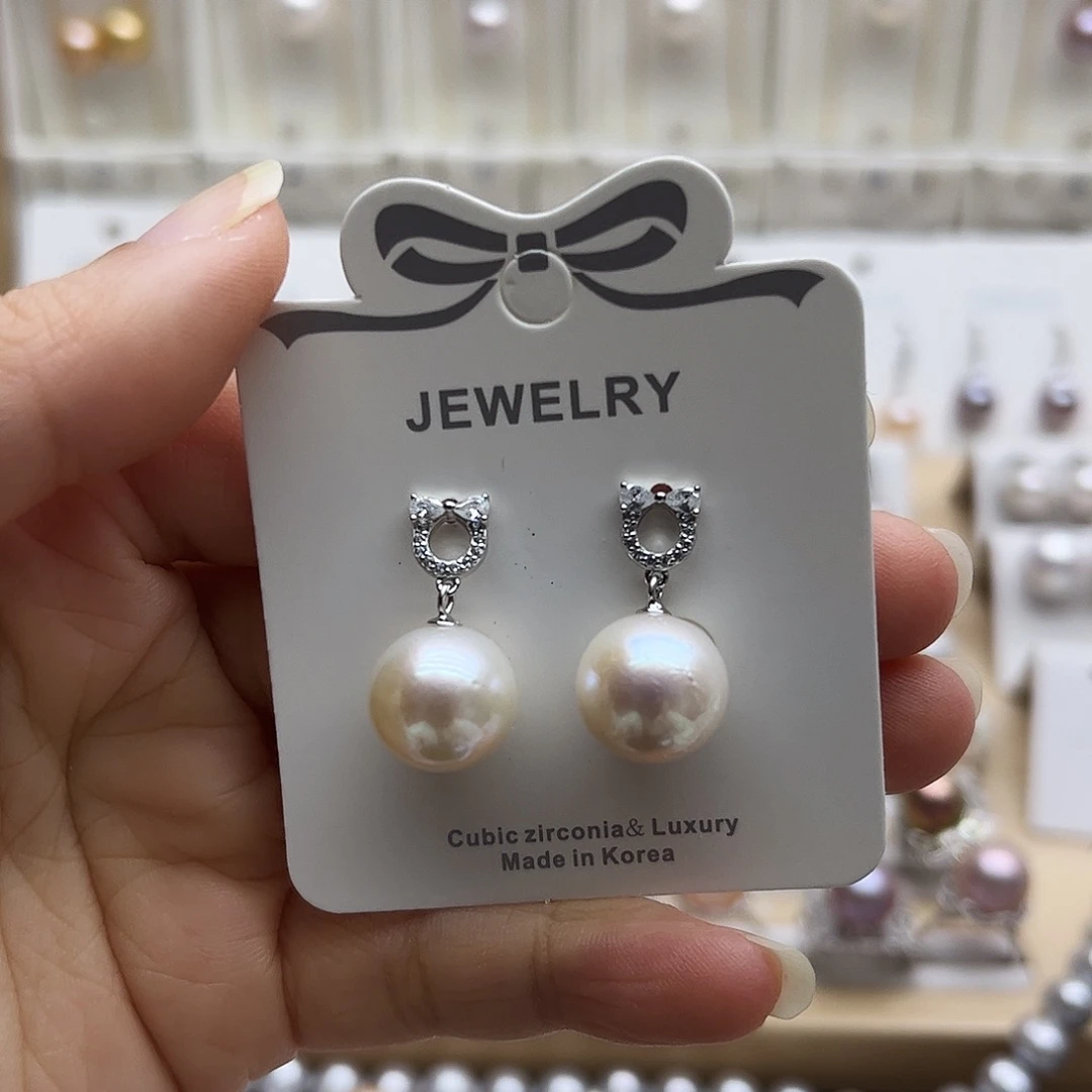 淡水珍珠银S925镶嵌耳饰11.9