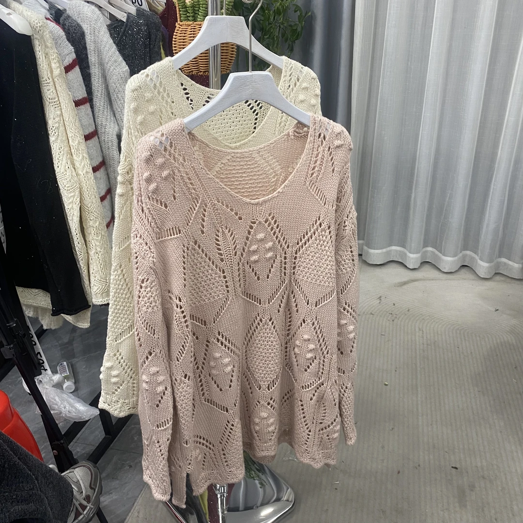 028针织镂空罩衫v领2025春款宽松慵懒毛衣