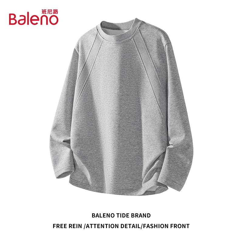 班尼路华棉插肩长袖T恤卫衣男2025春秋ins潮牌重磅百搭潮牌打底衫