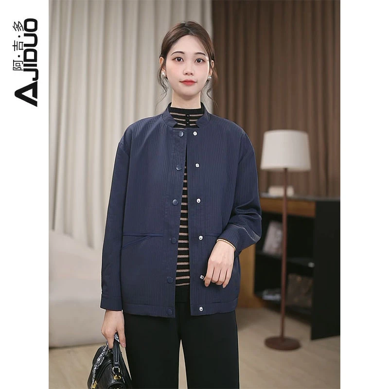 A30578阿吉多长袖外套女新款春秋季简约高级感大码休闲上衣