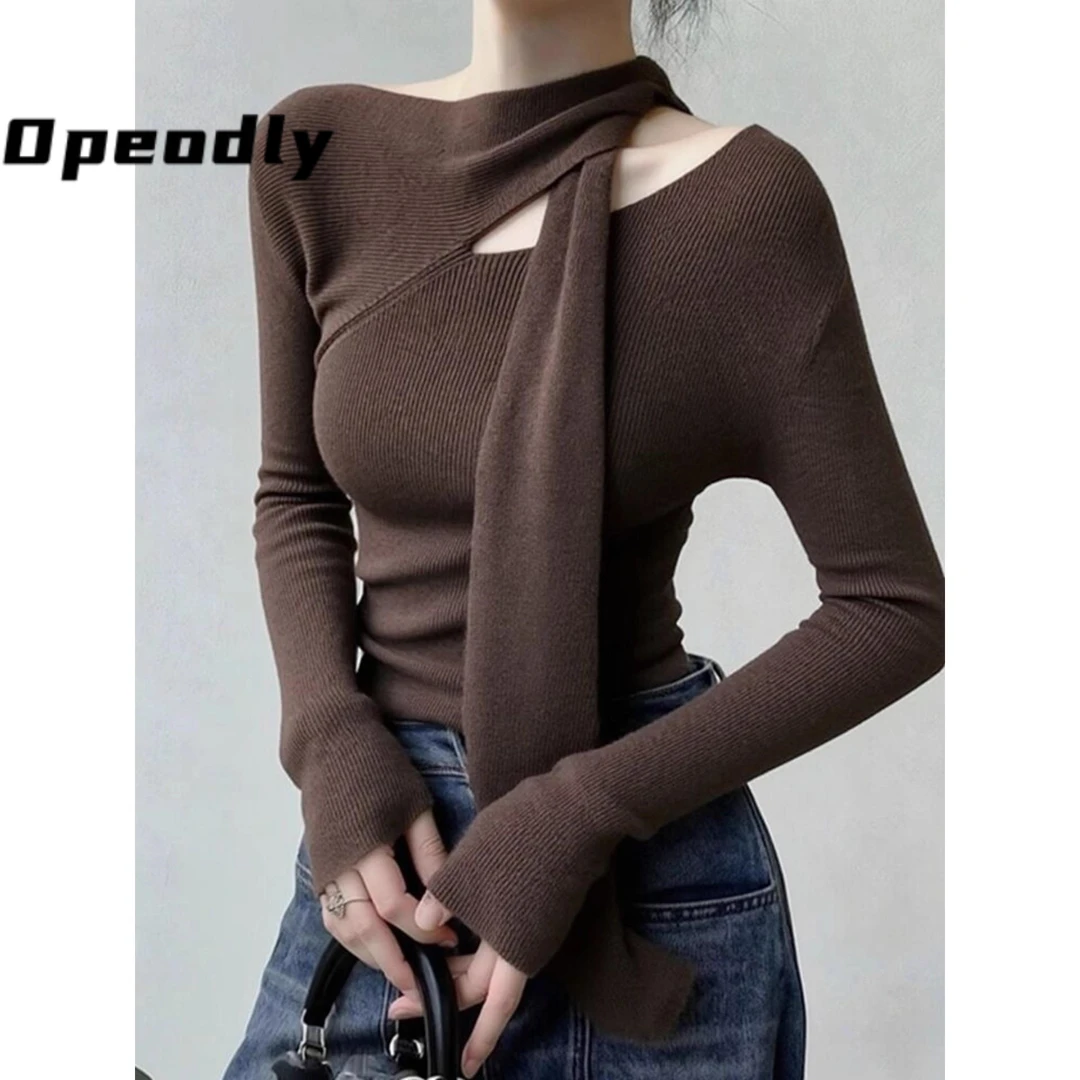 Opeodly秋冬法式镂空修身显瘦针织打底衫女内搭纯欲甜辣妹上衣