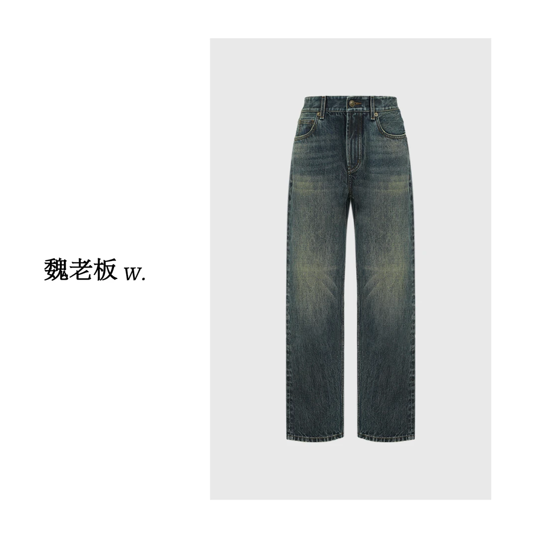 W.Diva【守恒】复古水洗做旧休闲直筒牛仔长裤洋气衣服女51K011136