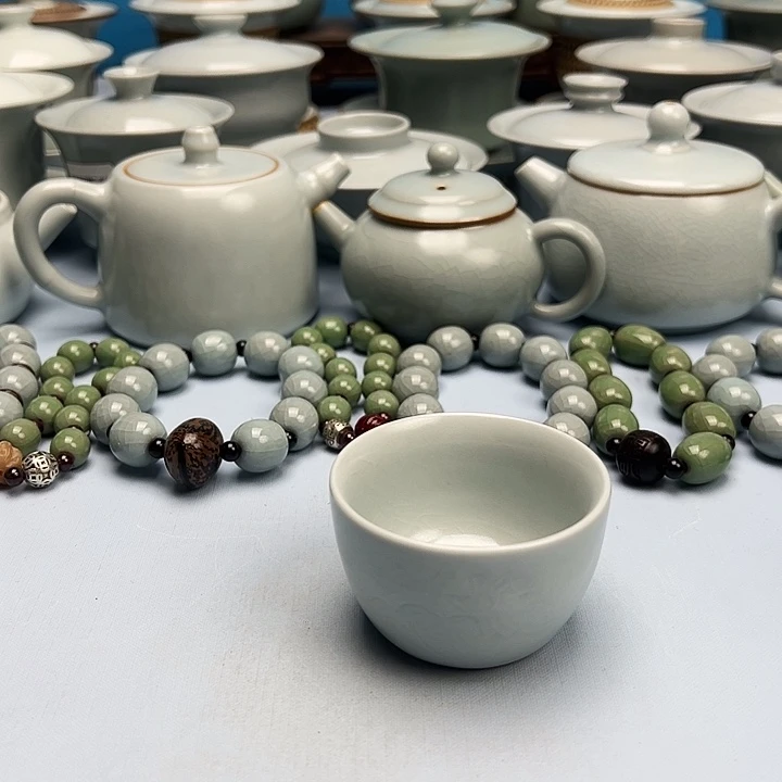 杯仿古月白釉荷花杯原矿原釉原产地