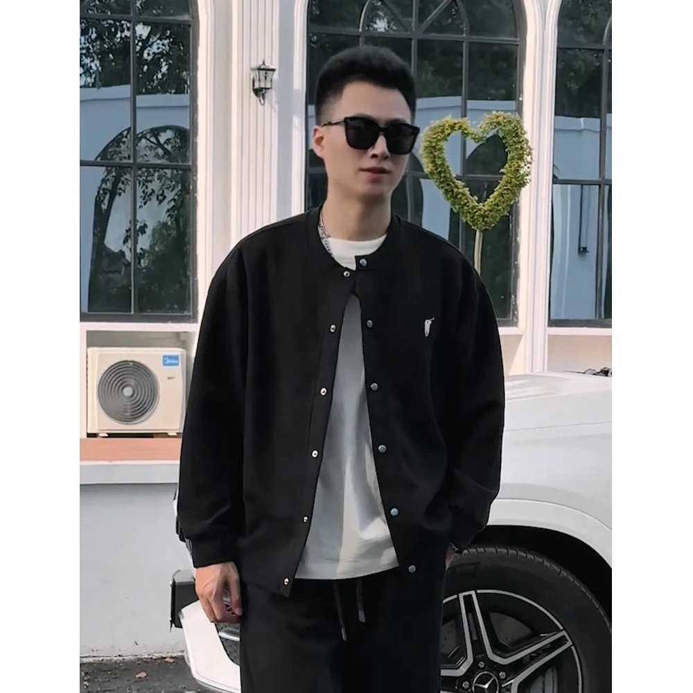 开衫外套男士秋季2025新款休闲棒球领夹克男秋装舒适潮流宽松上衣