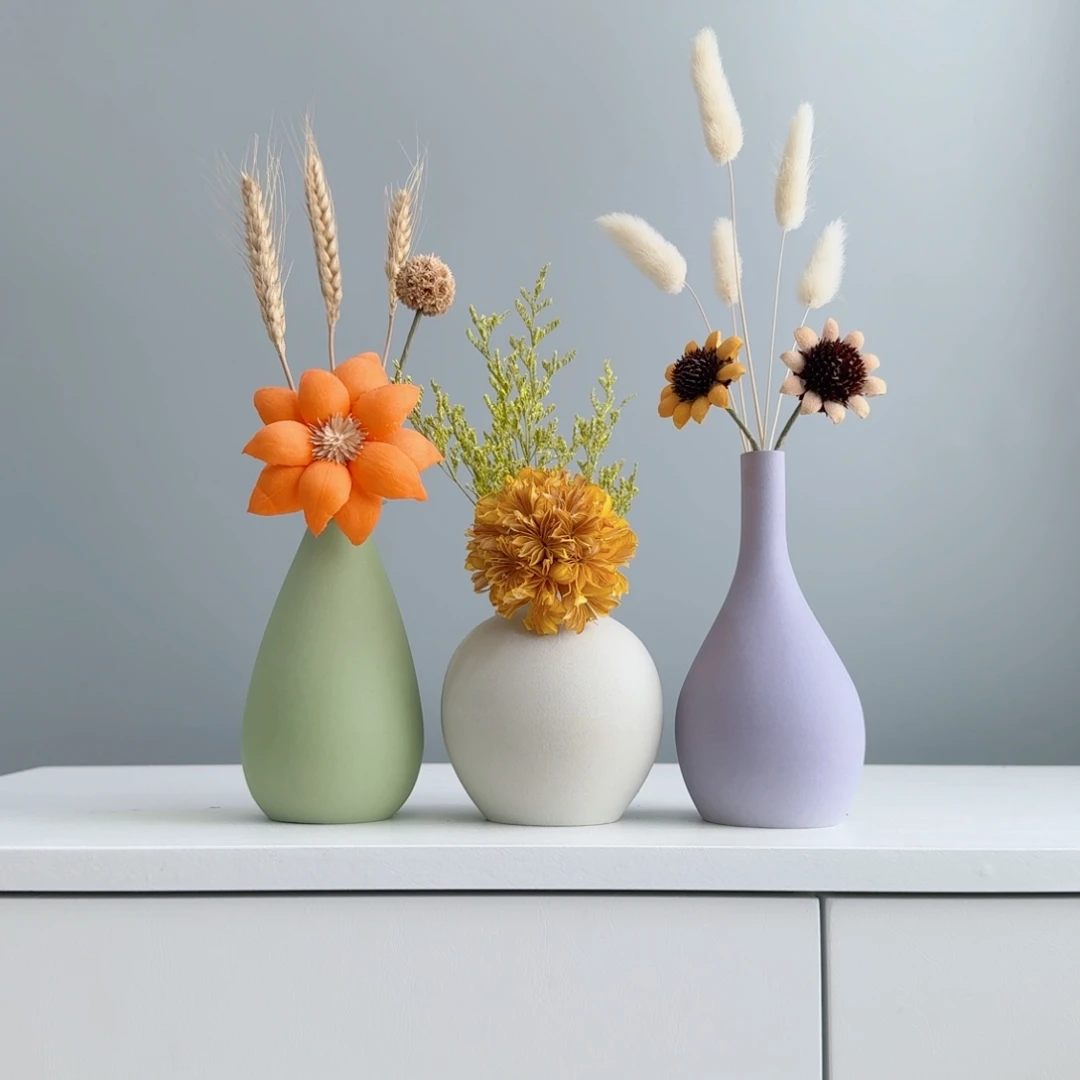 瓷片陶瓷花瓶摆件含花总高约20-30cm