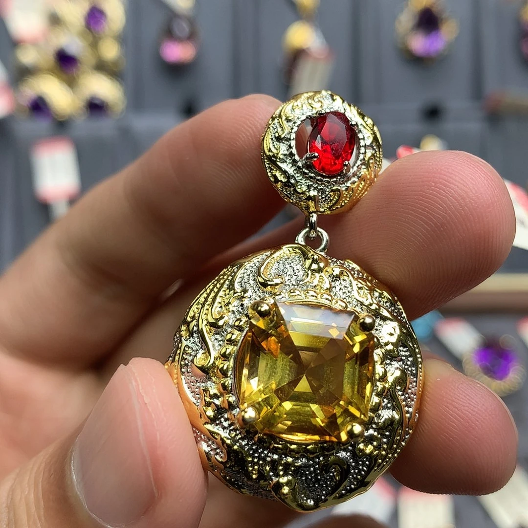 水晶银S925镀金镶嵌吊坠(不含链)