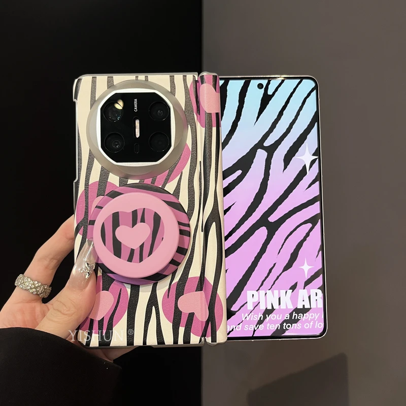 适用华为mateX6手机壳高档斑马纹爱心创意皮纹荣折叠屏保护壳mate