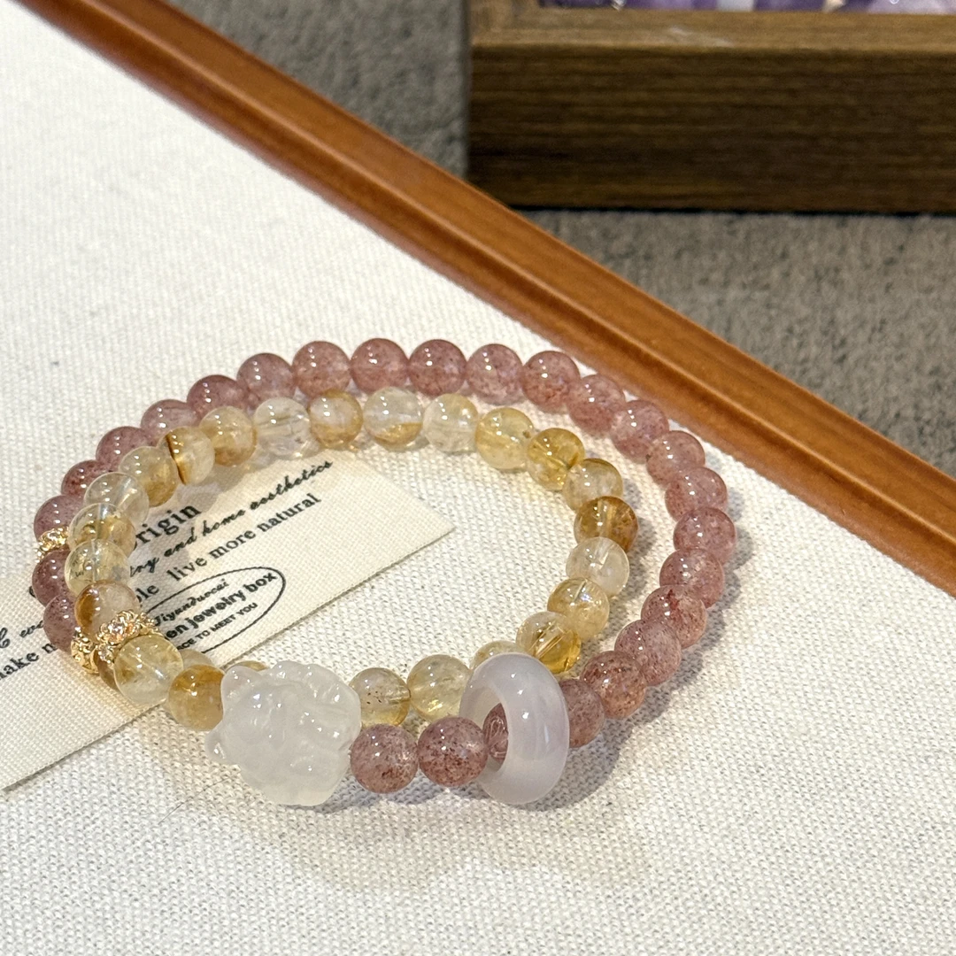 「直播间专属」6mm草莓晶+黄塔晶九尾狐双圈  水晶手链158