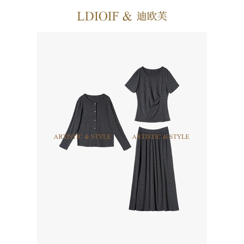 恒温织绒混纺肌理/针织弹力绒秋冬半身裙三件套#QTZ18745