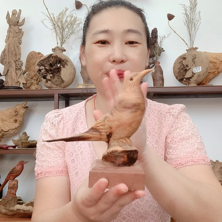 洋***贝松木琥珀木小鸟摆件