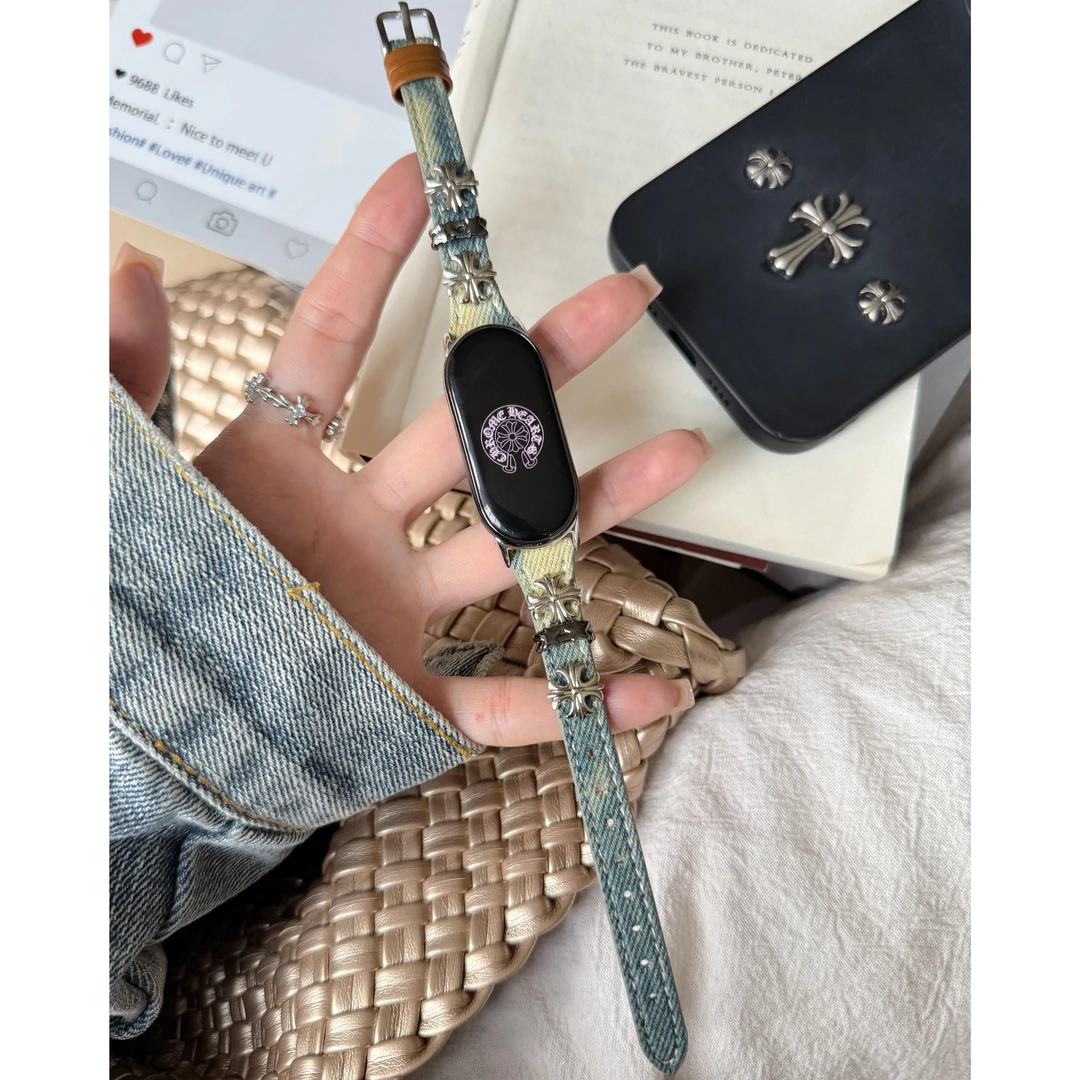 克罗心牛仔百搭表带适用小米手环10代小米987NFC腕带9por女款红米