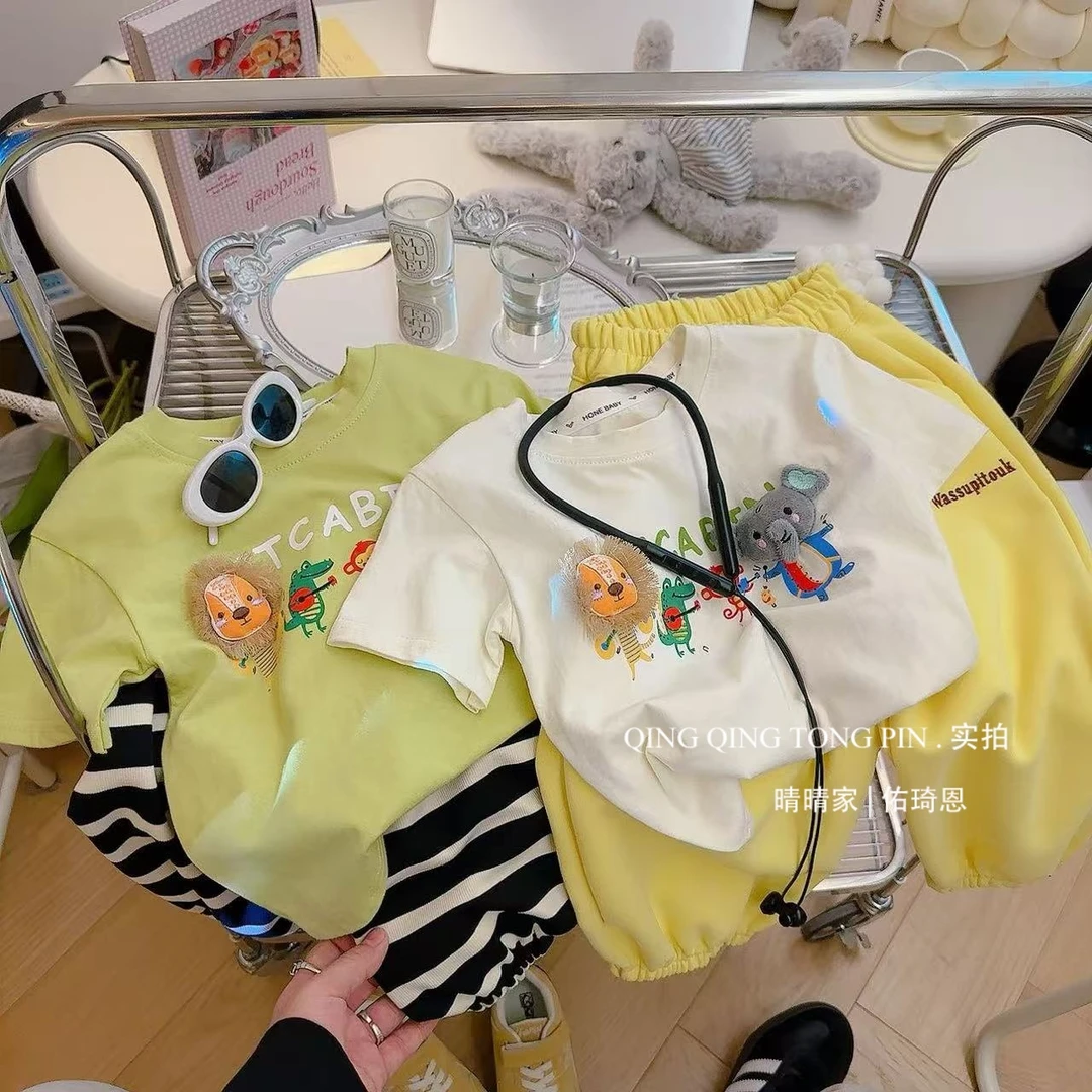 儿童夏季新款立体玩偶纯棉T恤男女童时尚休闲半袖宝宝韩版上衣888