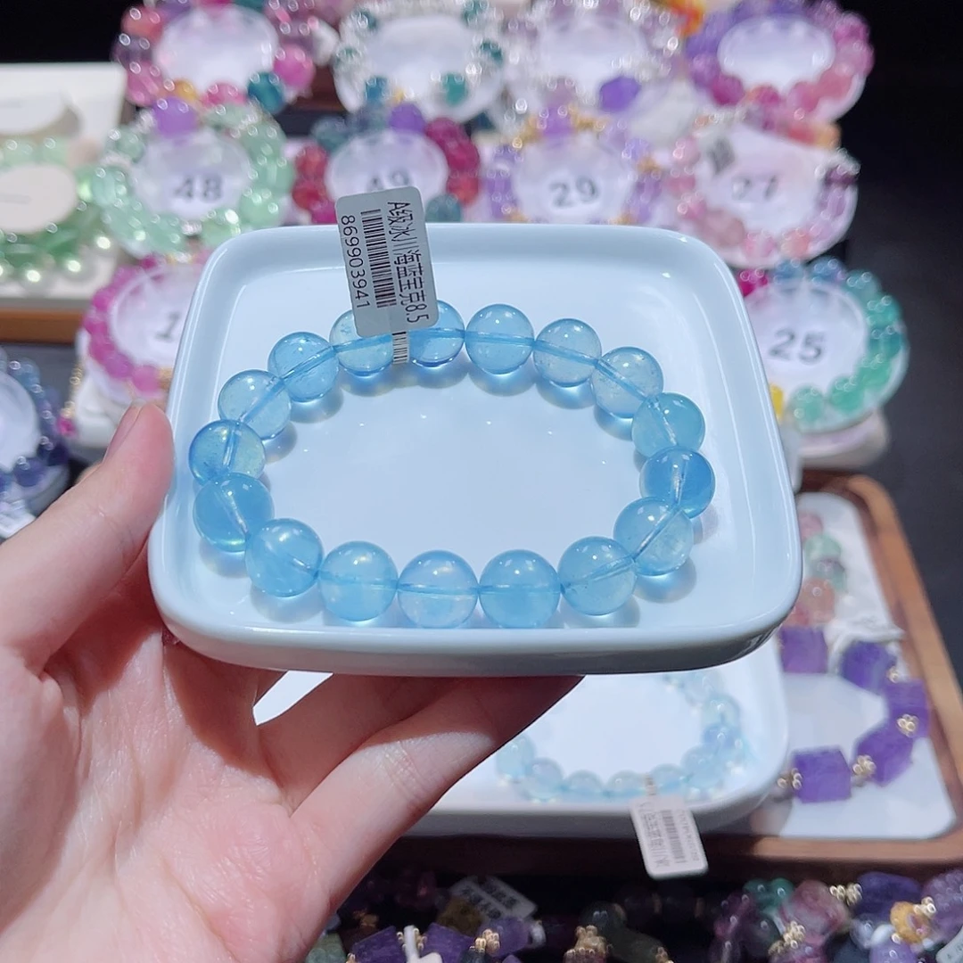 水晶手串未镶嵌旺***冰海蓝宝12+