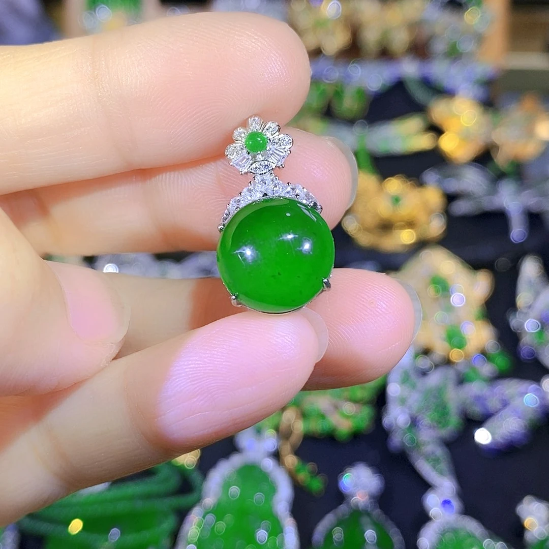 吊坠(不含链)银S925镶嵌翡翠